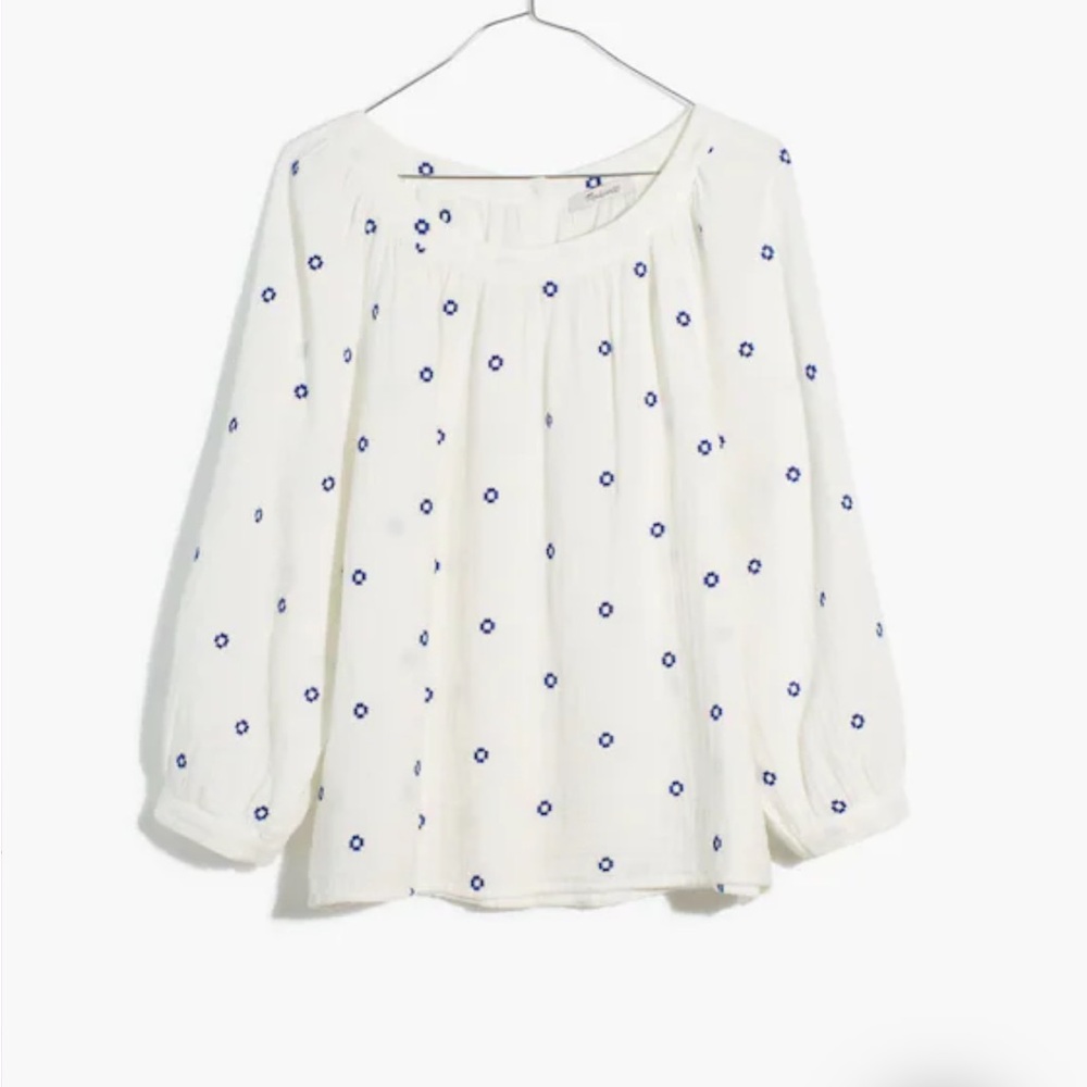 Madewell white and Blue gauze Blouse